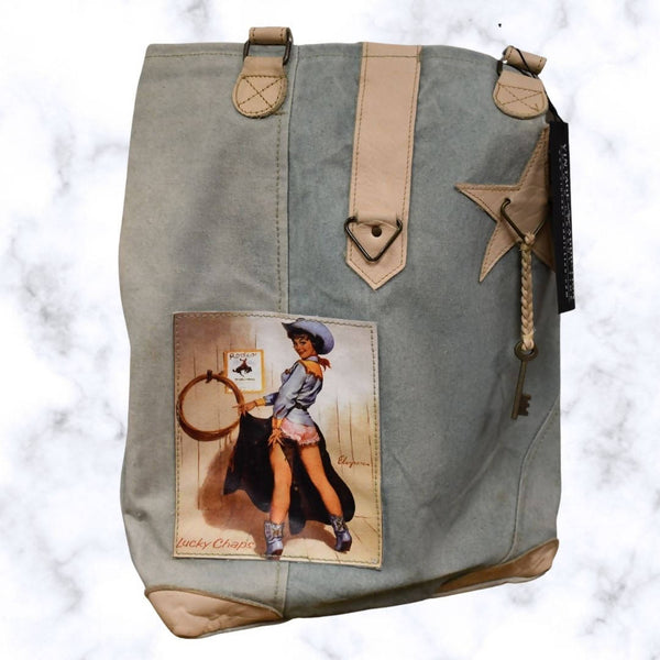 Large Cowgirl Canvas Denim Tote