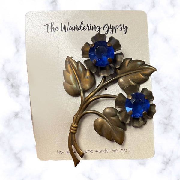 Bronze and Blue flower Brooch