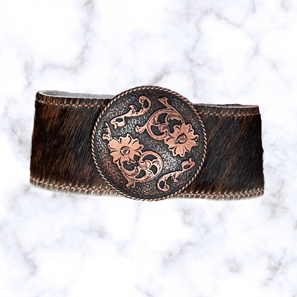 Copper Flower and Leather Cuff