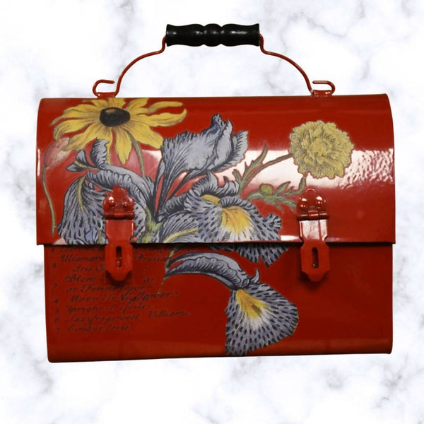 Red Flower Tin Lunch Box