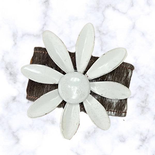 White Daisy and Leather Cuff