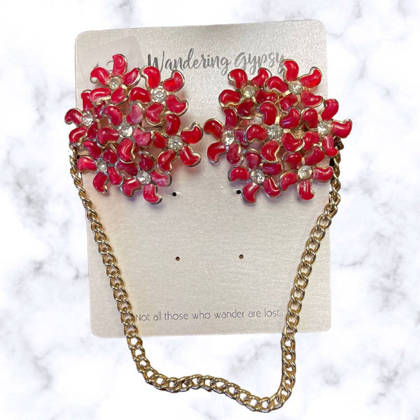Red Flower Collar Clip with Chain